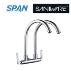 Saniware SWP-BR-3362 Chrome Double Spout Kitchen Wall Sink Tap Suitable for: Kitchen Sinks, Utility Areas and Washing Points Requiring Two Outlets