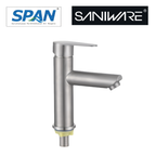 Saniware SWP-SS-304-58 304 Stainless Steel Basin Pillar Tap Brushed Silver Suitable for Countertop basins, medium-height vessel sinks, modern vanity units