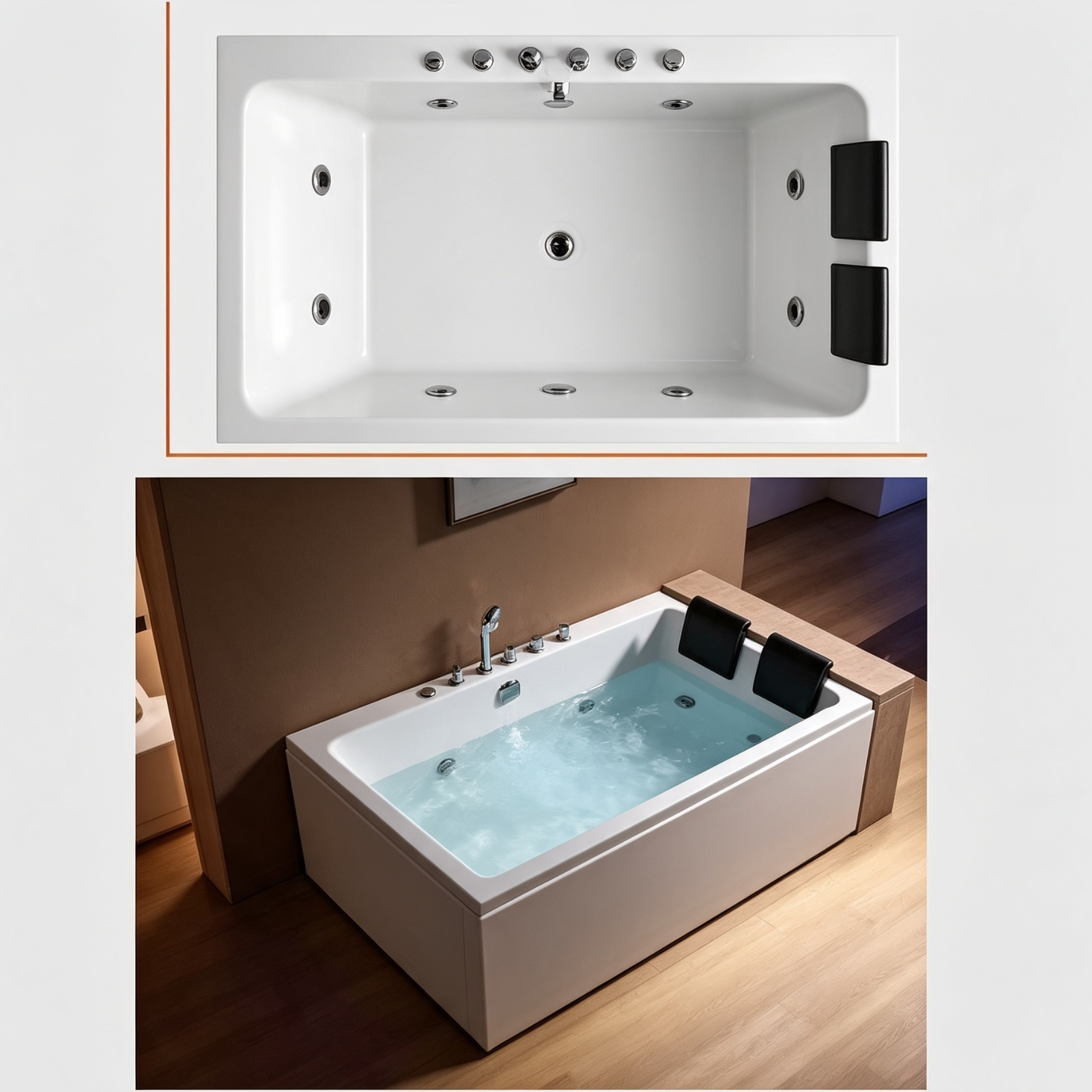 Eurano ERN 11488L/R (1100×650mm) LED Hydrotherapy Massage Spa Tub with Air Jets & Digital Control
