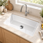 Cavarro Levanzo CL321910 813 × 483mm White Fireclay Rectangular Single Bowl Kitchen Sink Undermount Ideal for Family Kitchens and Utility Rooms