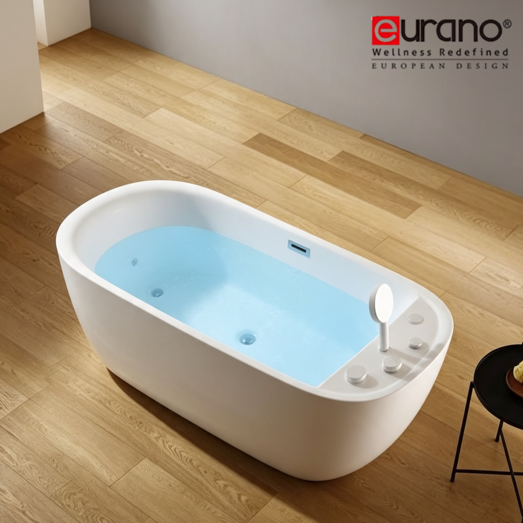 Eurano 11301 Luxury 2-Person Whirlpool Bathtub (1600×800×660mm) LED Hydrotherapy Massage Spa Tub with Air Jets & Digital Control