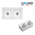 Cavarro Levanzo CL321910D 813 × 483mm White Fireclay Rectangular Double Bowl Kitchen Sink Flush Mount or Undermount Ideal for Family Kitchens and Utility Rooms