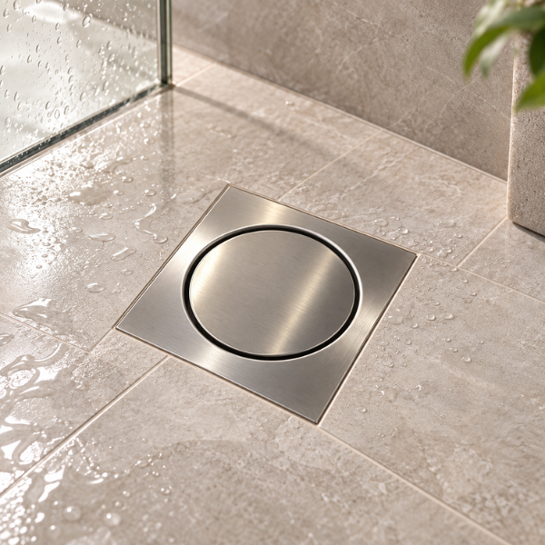 SWFG SUS304 Stainless Steel 150x150mm Bathroom Floor Grating Floor Trap Drain Cover Shower Waste Grate – 4 Designs / Washing Machine Outlet Option