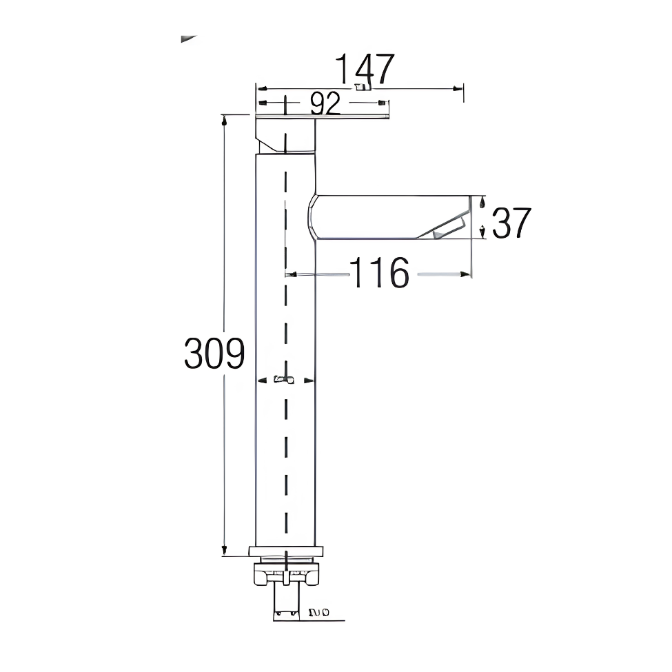 Saniware SWP-SS-304-59 304 Stainless Steel Tall Basin Pillar Tap Brushed Silver Suitable for High vessel basins, thick countertop basins, luxury bathroom setups