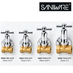 Saniware Brass Stopcock Valve Wall Mounted Water Shut Off Valve 15mm 20mm 25mm (1/2" 3/4" 1") Chrome Handle Isolation Valve