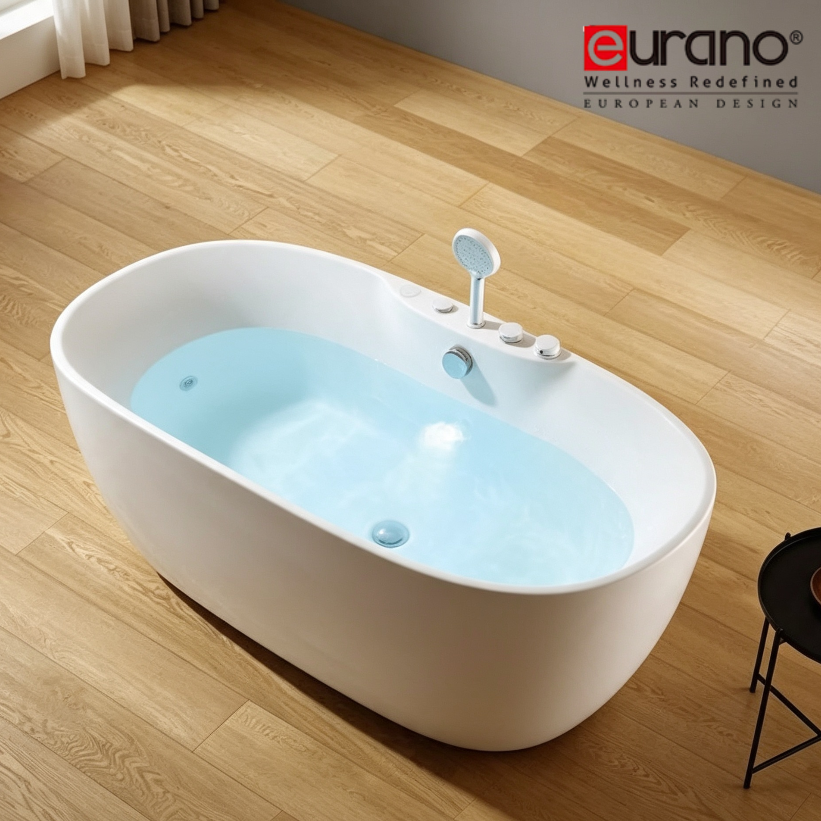 Eurano ERN 11302 Luxury 2-Person Whirlpool Bathtub (1600×800×660mm) LED Hydrotherapy Massage Spa Tub with Air Jets & Digital Control