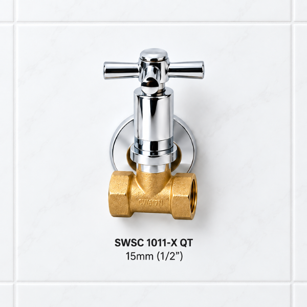 Saniware Brass Stopcock Valve Wall Mounted Water Shut Off Valve 15mm 20mm 25mm (1/2" 3/4" 1") Chrome Handle Isolation Valve