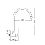 Saniware SWP-SS-304-64 304 Stainless Steel Kitchen Wall Sink Tap Brushed Silver Suitable for Standard kitchen sinks, wall-mounted sink setups, compact kitchens & utility areas