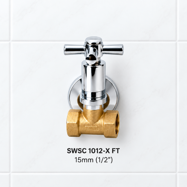 Saniware Brass Stopcock Valve Wall Mounted Water Shut Off Valve 15mm 20mm 25mm (1/2" 3/4" 1") Chrome Handle Isolation Valve