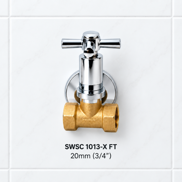 Saniware Brass Stopcock Valve Wall Mounted Water Shut Off Valve 15mm 20mm 25mm (1/2" 3/4" 1") Chrome Handle Isolation Valve