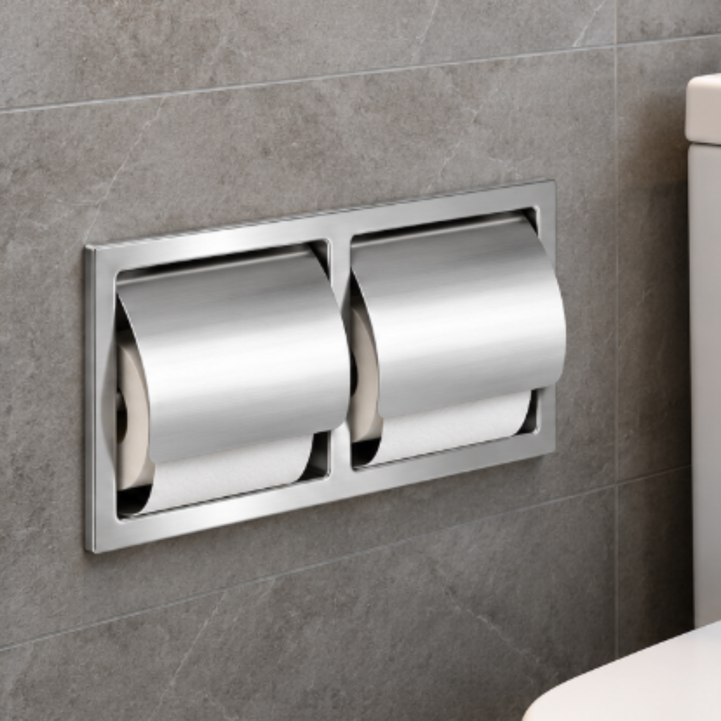 Onimi A119 315 × 165 × 75mm Stainless Steel 304 Anti-Splash Concealed Twin Toilet Paper Roll Holder – Wall Mounted