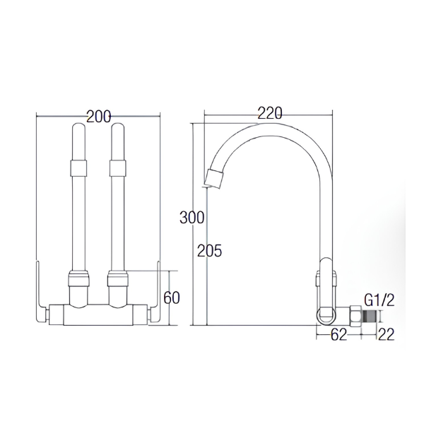Saniware SWP-BR-3362 Chrome Double Spout Kitchen Wall Sink Tap Suitable for: Kitchen Sinks, Utility Areas and Washing Points Requiring Two Outlets