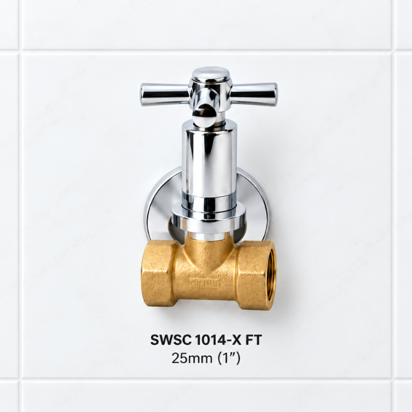 Saniware Brass Stopcock Valve Wall Mounted Water Shut Off Valve 15mm 20mm 25mm (1/2" 3/4" 1") Chrome Handle Isolation Valve