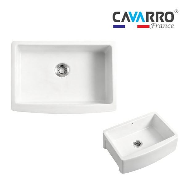Cavarro Levanzo CF302010 756 × 527mm White Fireclay Apron Front Single Bowl Kitchen Sink Flush Mount or Undermount Ideal for Family and Farmhouse Kitchens