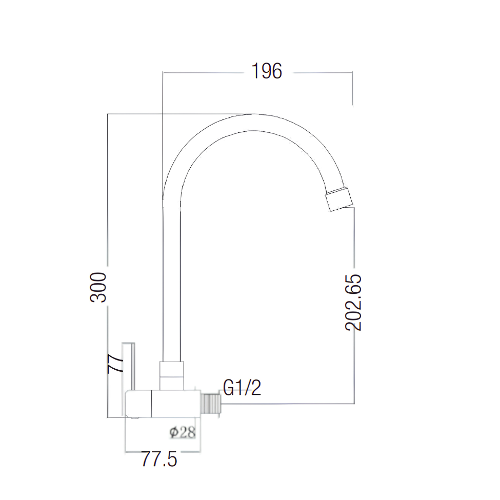 Saniware SWS-304-3964 304 Stainless Steel Kitchen Wall Sink Tap Brushed Silver Suitable for Deep kitchen sinks, large single/double sinks, spacious kitchen layouts