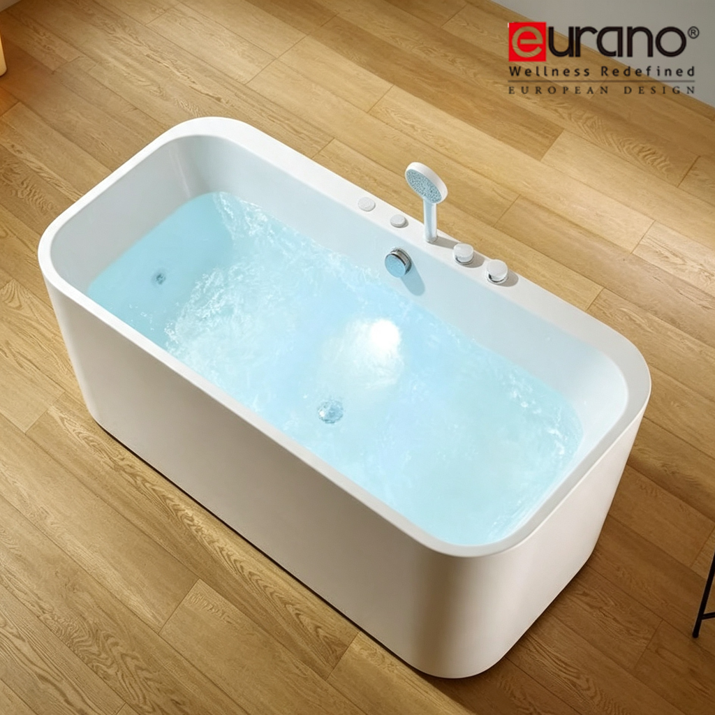 Eurano ERN 11303 Luxury 2-Person Whirlpool Bathtub (1600×780×600mm) LED Hydrotherapy Massage Spa Tub with Air Jets & Digital Control