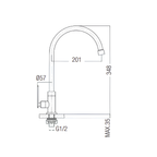 Saniware SWP-SS-304-65 304 Stainless Steel Kitchen Pillar Sink Tap Brushed Silver Suitable for Standard kitchen sinks, countertop sinks, double-basin setups, residential & light commercial kitchens
