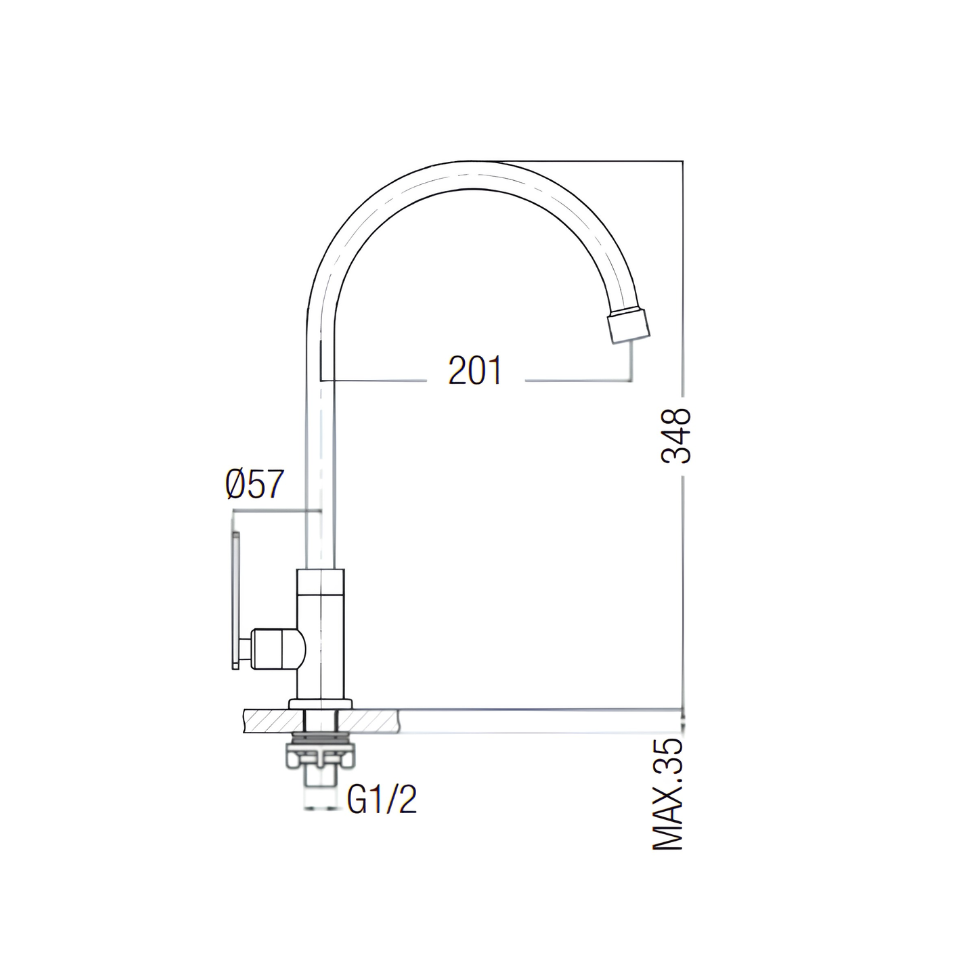 Saniware SWP-SS-304-65 304 Stainless Steel Kitchen Pillar Sink Tap Brushed Silver Suitable for Standard kitchen sinks, countertop sinks, double-basin setups, residential & light commercial kitchens