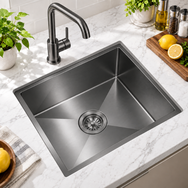 Saniware Nano Stainless Steel Single Bowl Kitchen Sink 600x450x230mm Handmade R10 Deep Bowl Sink – Silver / Black / Gold / Rose Gold / Gun Metal