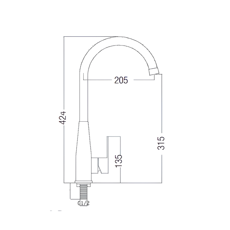 Saniware SWP-SS-304-89 304 Stainless Steel Kitchen Pillar Sink Tap Brushed Silver Suitable for Large kitchen sinks, double-basin setups, premium residential & light commercial kitchens