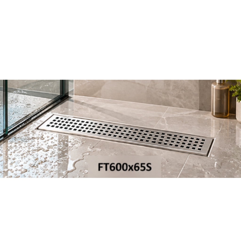 Onimi SUS304 Stainless Steel Long Floor Drain 65mm – Matt Silver | 600mm / 700mm / 900mm / 1000mm / 1200mm