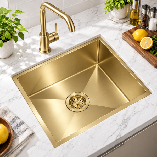 Saniware Nano Stainless Steel Single Bowl Kitchen Sink 600x450x230mm Handmade R10 Deep Bowl Sink – Silver / Black / Gold / Rose Gold / Gun Metal