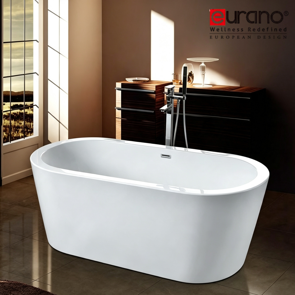 Eurano ERN 12649C Luxury 2-Person Freestanding Whirlpool Bathtub (1700×800×600mm) ERN 12649C – Elegant Oval Soaking Tub for Modern Bathrooms