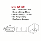 Eurano ERN 12649C Luxury 2-Person Freestanding Whirlpool Bathtub (1700×800×600mm) ERN 12649C – Elegant Oval Soaking Tub for Modern Bathrooms