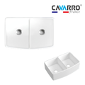 Cavarro Levanzo FG332010AD 835 × 508mm White Fireclay Curved Apron Front Double Bowl Kitchen Sink Flush Mount or Undermount Ideal for Family and Farmhouse Kitchens