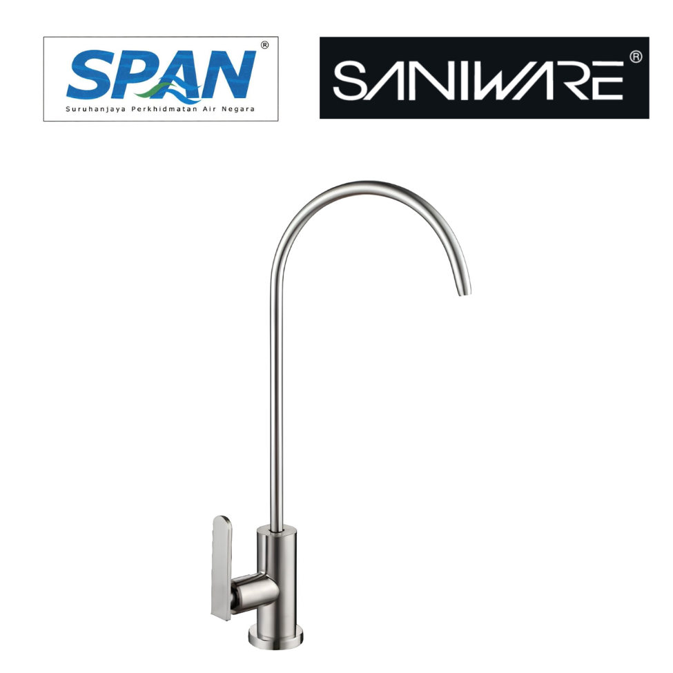 Saniware SWP-SS-3391 304 Stainless Steel Filter Tap Brushed Silver Suitable for Tall under-sink filters, countertop filters, kitchen drinking water outlets