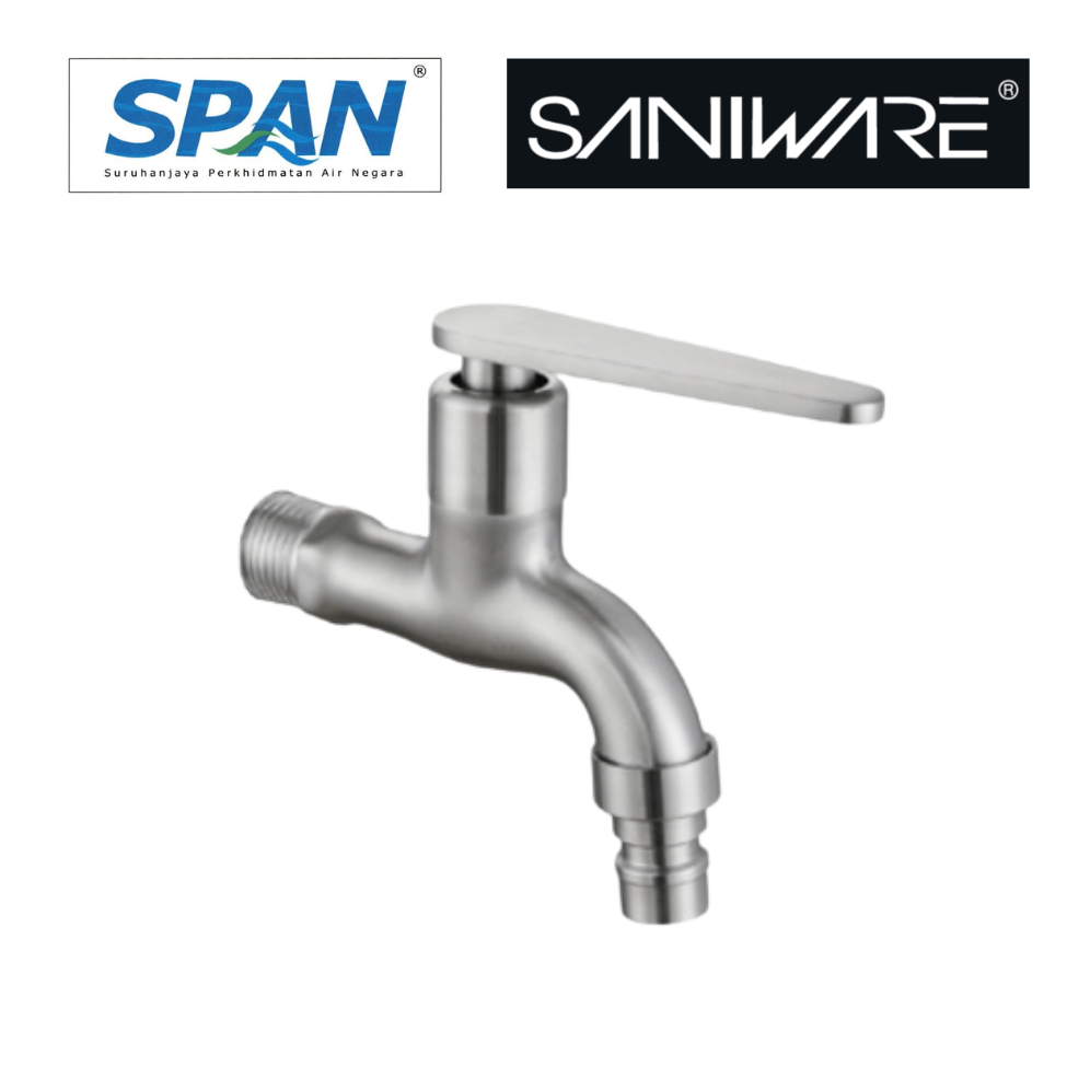 Saniware SWP-SS-304-67 304 Stainless Steel Wall Bib Tap with 1/2" Connector Brushed Silver Suitable for Outdoor areas, gardens, laundry spaces, balconies, general water supply points