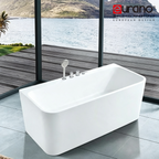 Eurano ERN 12016 Luxury 2-Person Freestanding Bathtub (1500×750×580mm) Glossy White Acrylic Soaking Tub with Hand Shower, Bath Spout, and Mixer Faucet