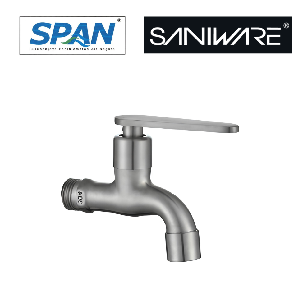 Saniware SWP-SS-304-67-A 304 Stainless Steel Wall Bib Tap Brushed Silver Suitable for General household use, utility areas, water tank supply, outdoor washing points