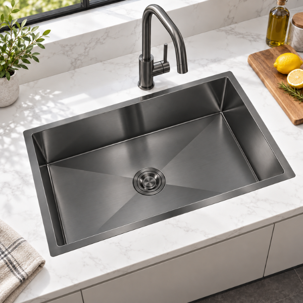 Saniware Nano Stainless Steel Single Bowl Kitchen Sink 760x450x230mm Handmade Deep Bowl Sink – Silver / Black / Gold / Rose Gold / Gun Metal
