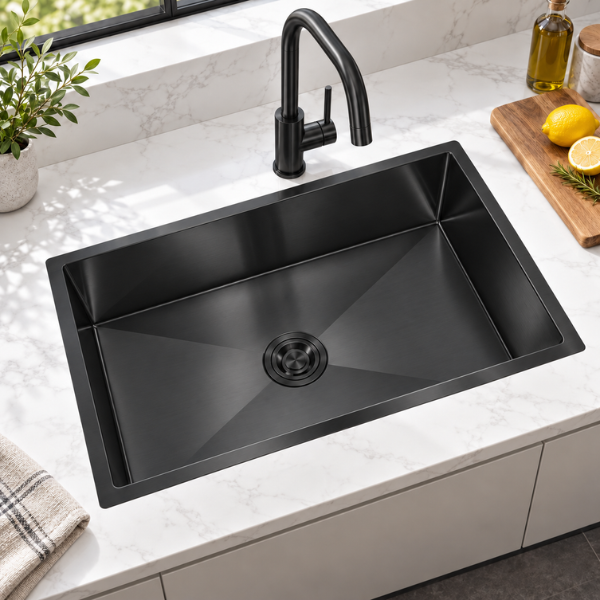 Saniware Nano Stainless Steel Single Bowl Kitchen Sink 760x450x230mm Handmade Deep Bowl Sink – Silver / Black / Gold / Rose Gold / Gun Metal