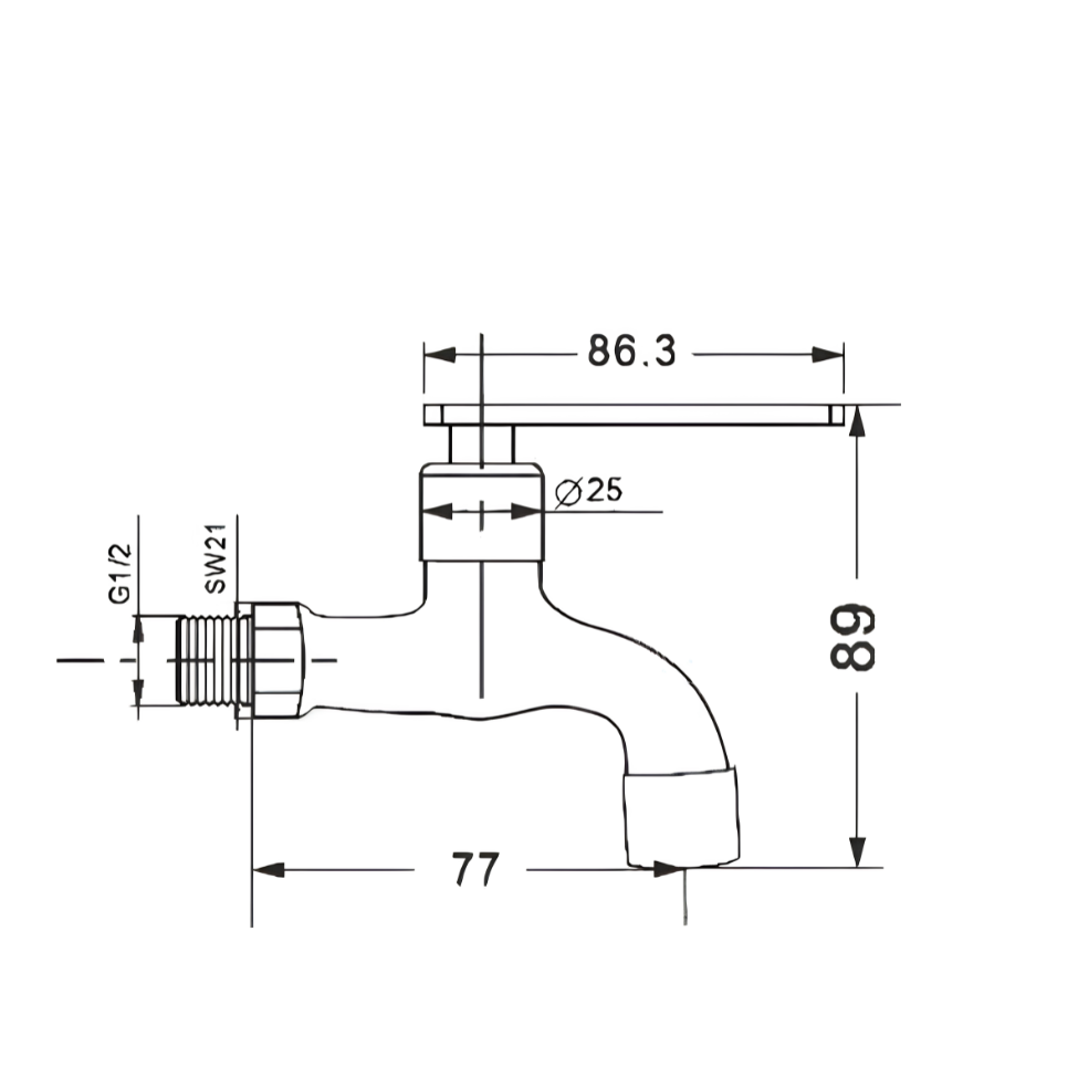 Saniware SWP-SS-304-67-A 304 Stainless Steel Wall Bib Tap Brushed Silver Suitable for General household use, utility areas, water tank supply, outdoor washing points