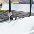 Eurano ERN 12016 Luxury 2-Person Freestanding Bathtub (1500×750×580mm) Glossy White Acrylic Soaking Tub with Hand Shower, Bath Spout, and Mixer Faucet