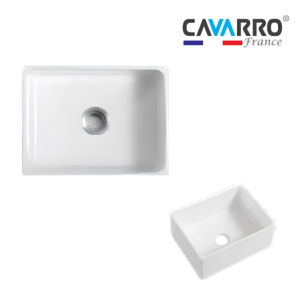 Cavarro Levanzo CFS241810 605 × 457mm White Fireclay Smooth Apron Front Single Bowl Kitchen Sink Flush Mount or Undermount Ideal for Compact and Farmhouse Kitchens