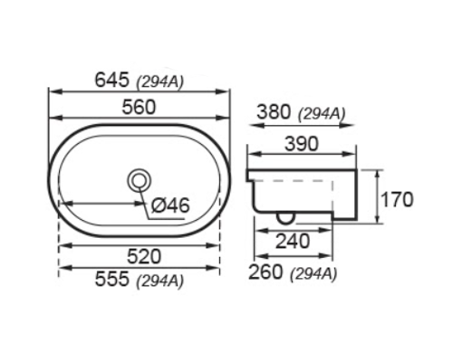 DOCASA 294A 645mm Ceramic White Semi Recesses Basin Sinki Tandas Bilik Mandi Bathroom,Dining Area, And Outdoor Murah