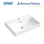 Johnson Suisse Treviso-N 600mm Wall Hung Basin Set WBSC950214WW White Ceramic Wall Mounted Sink 1 Tap Hole With Overflow Bathroom Basin