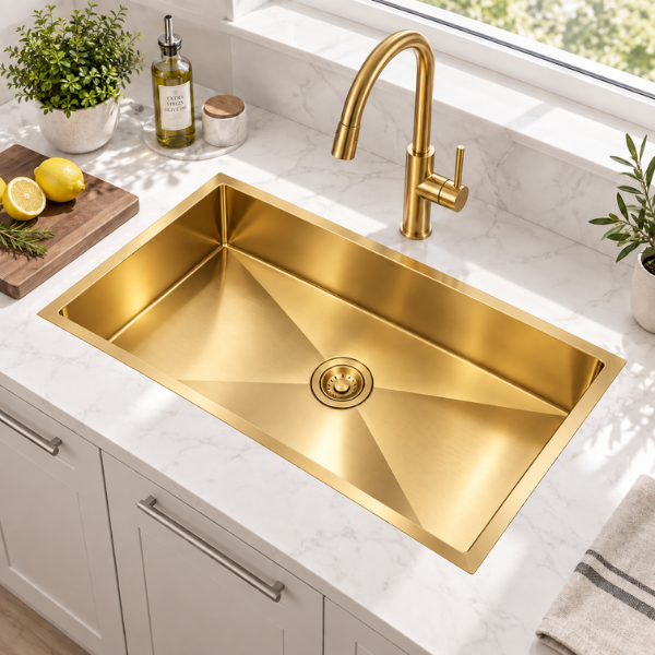Saniware Nano Stainless Steel Single Bowl Kitchen Sink 900x450x230mm Handmade Deep Bowl Sink – Silver / Black / Gold / Rose Gold / Gun Metal