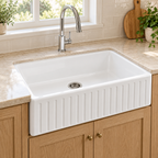 Cavarro Levanzo FG271810N 689 × 473mm White Fireclay Reversible Apron Front Single Bowl Kitchen Sink Flush Mount or Undermount Ideal for Family and Farmhouse Kitchens