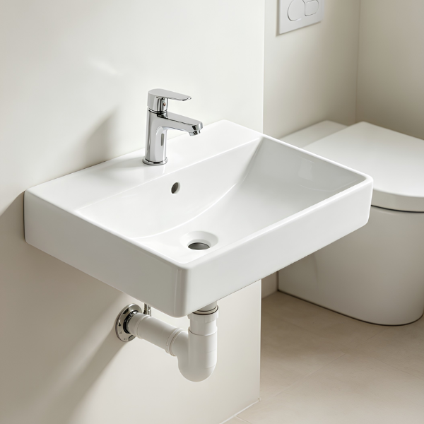 Johnson Suisse Treviso-N 600mm Wall Hung Basin Set WBSC950214WW White Ceramic Wall Mounted Sink 1 Tap Hole With Overflow Bathroom Basin
