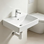 Johnson Suisse Treviso-N 600mm Wall Hung Basin Set WBSC950214WW White Ceramic Wall Mounted Sink 1 Tap Hole With Overflow Bathroom Basin