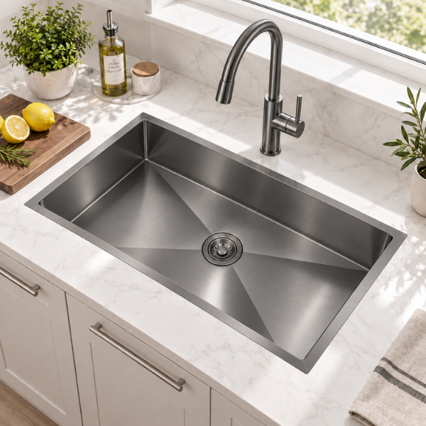 Saniware Nano Stainless Steel Single Bowl Kitchen Sink 900x450x230mm Handmade Deep Bowl Sink – Silver / Black / Gold / Rose Gold / Gun Metal