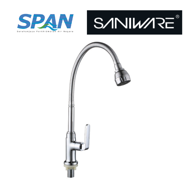 Saniware SWP-BR-3374 Chrome Flexible Hose Kitchen Pillar Sink Tap Suitable for: Kitchen Sinks, Utility Sinks and Dishwashing Areas