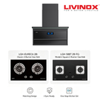 LIVINOX LCH-SUGI DC-90FB Black Cooker Hood – 2800 m³/h Powerful Suction, BLDC LGH Series Gas Hob Combo
