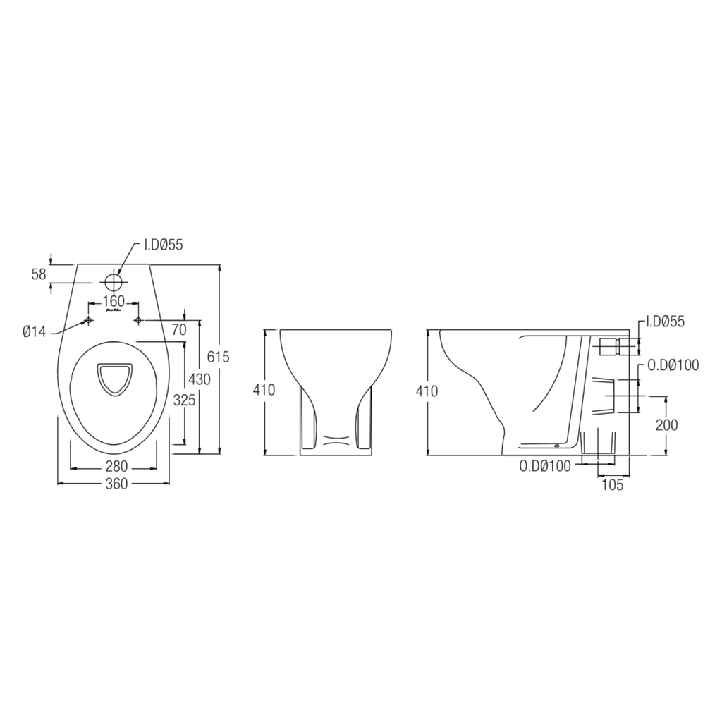 Sheffield with built-in-bidet Back to Wall Pedestal WC