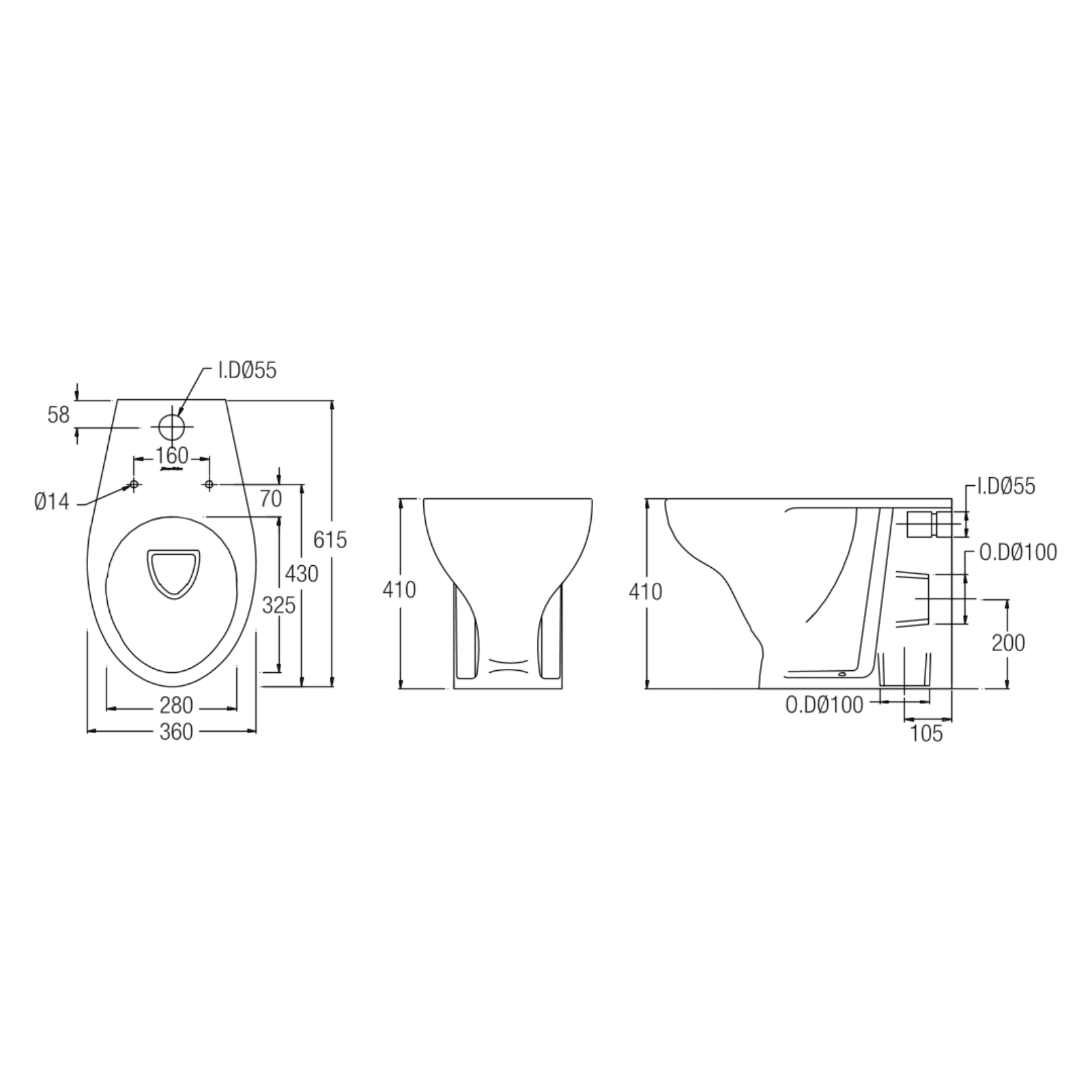 Sheffield with built-in-bidet Back to Wall Pedestal WC