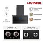 LIVINOX L-Shaped Kitchen Cooker Hood & Gas Hob Combo – LCH-SUGI DC-90FB